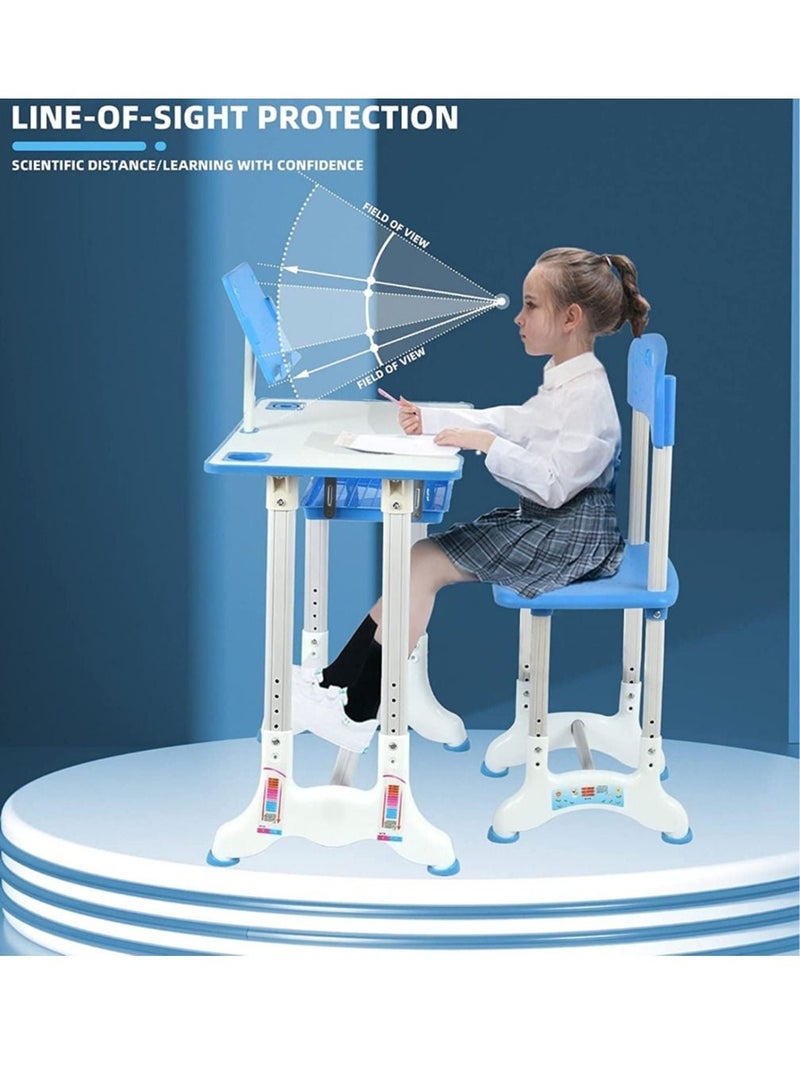 مجموعة طاولة دراسة مع كرسي للأطفال والطلاب ، سطح مكتب قابل للإمالة بارتفاع قابل للتعديل للراحة للحفاظ على الوضعية والقراءة والكتابة للأطفال الصغار من الأولاد والبنات - Image 2